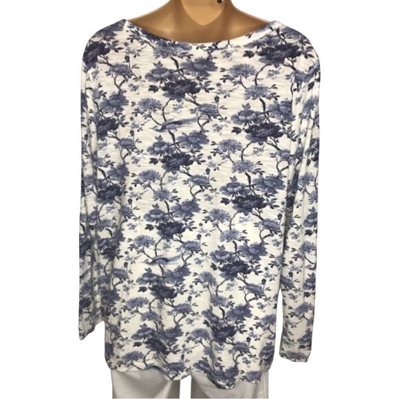 J.Jill White & Blue Floral Long Sleeved Top Size Medium - Picture 3 of 7